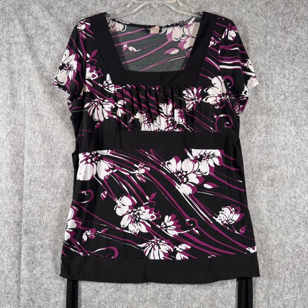 Vintage Babydoll Top Womens XL Dark Romantic Tie Back Square Neck 90s USA